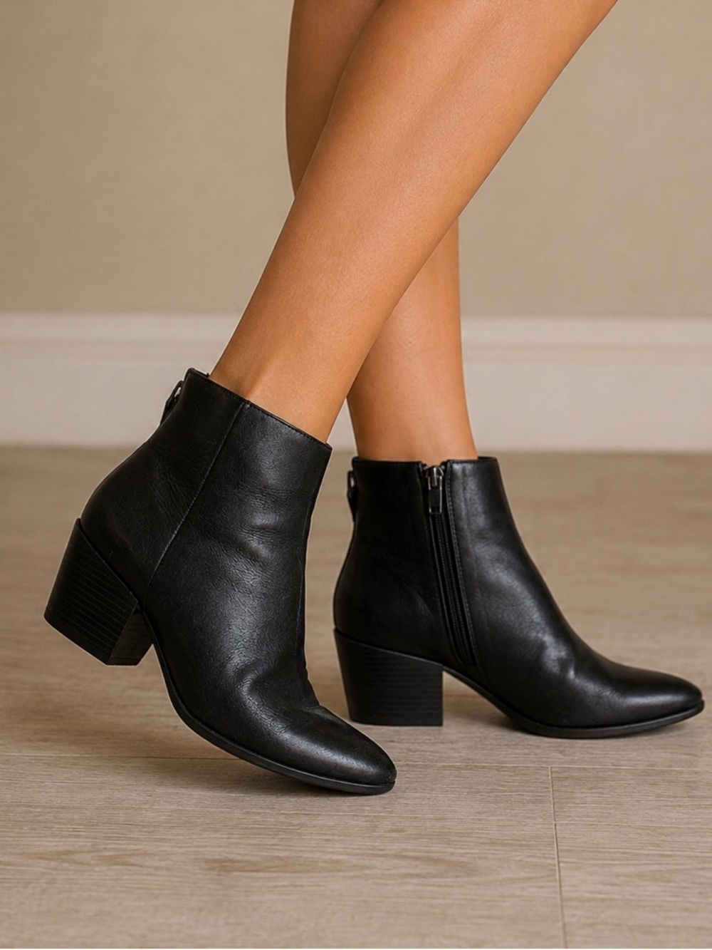 Matisse Black Genuine Soft Leather Ankle Booties with Block Heel